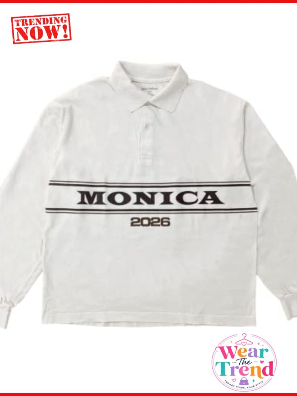 Oversized Cotton Long Sleeve Varsity Polo Collared Pullover Tour Merch
